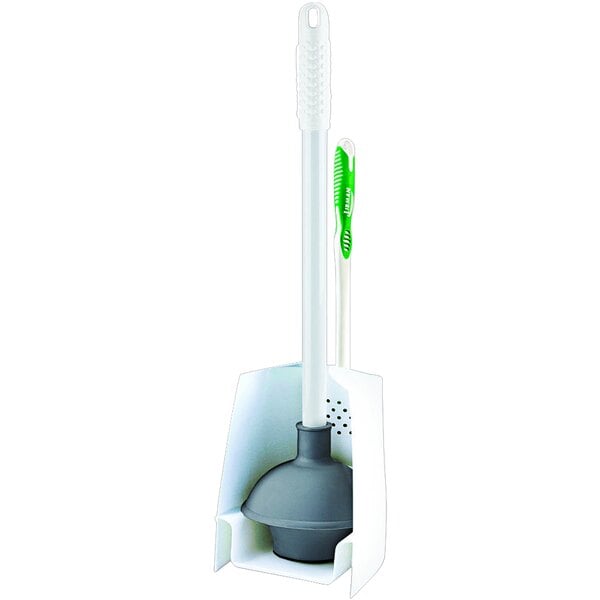 A green and white Libman toilet bowl brush and plunger set.