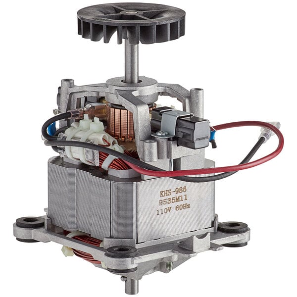 The motor for an AvaMix HBX blender with wires and a black wheel.