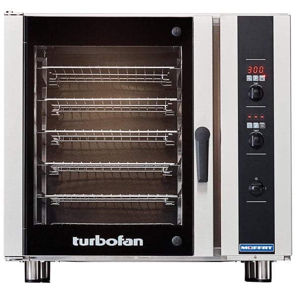 A Moffat Turbofan convection oven with a door open.