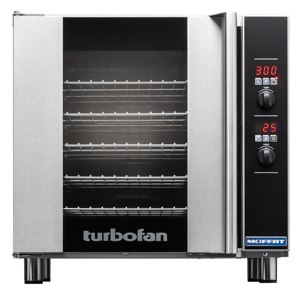 A Moffat Turbofan commercial convection oven with a digital timer.