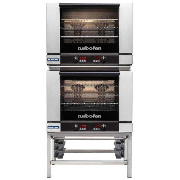 A Moffat double deck electric convection oven with two racks.