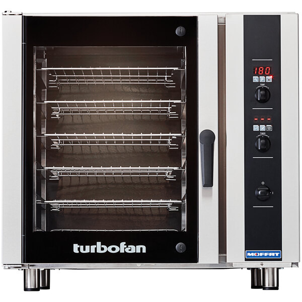 A large Moffat commercial convection oven with a door open.