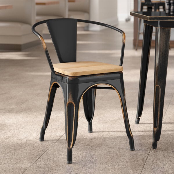 Lancaster Table & Seating Alloy Series Distressed Copper Indoor Arm Chair with Natural Wood Seat