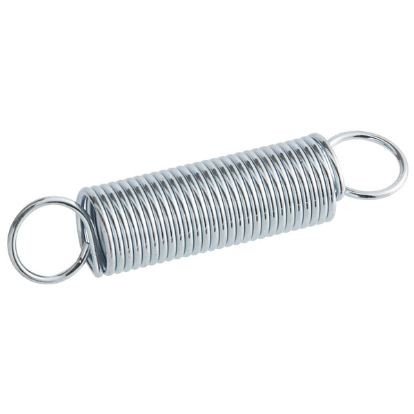 A close-up of a silver metal Estella left tension spring on a white background.