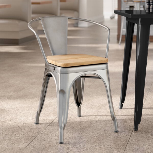 Lancaster Table & Seating Alloy Series Clear Indoor Arm Chair with Natural Wood Seat