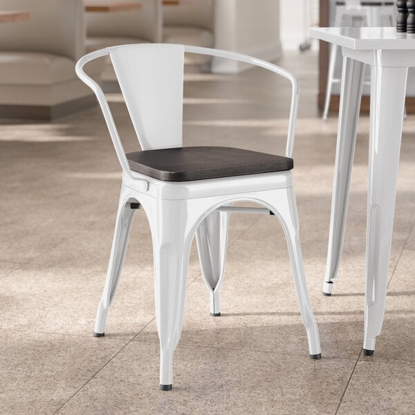 Lancaster Table & Seating Alloy Series Pearl White Indoor Arm Chair with Black Wood Seat