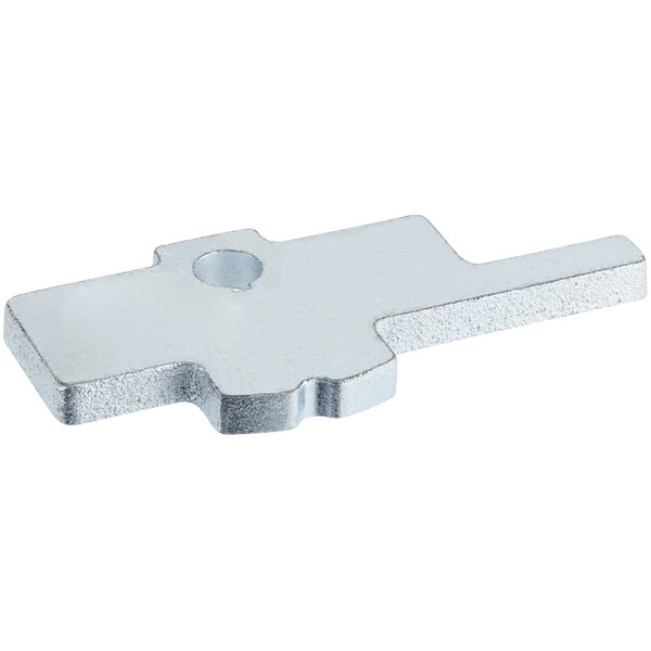A silver metal Estella film adjustment latch with a hole.
