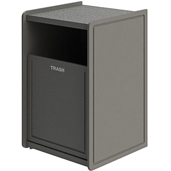 A gray rectangular Commercial Zone EarthCraft trash can with a rectangular lid.