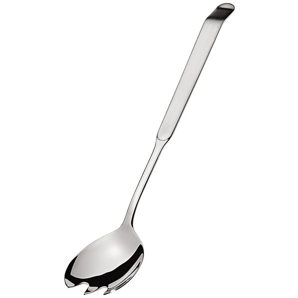 An Amefa stainless steel small salad serving spork with a long handle.