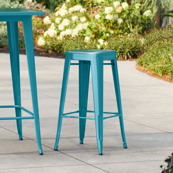 Lancaster Table & Seating Alloy Series Teal Outdoor Backless Barstool