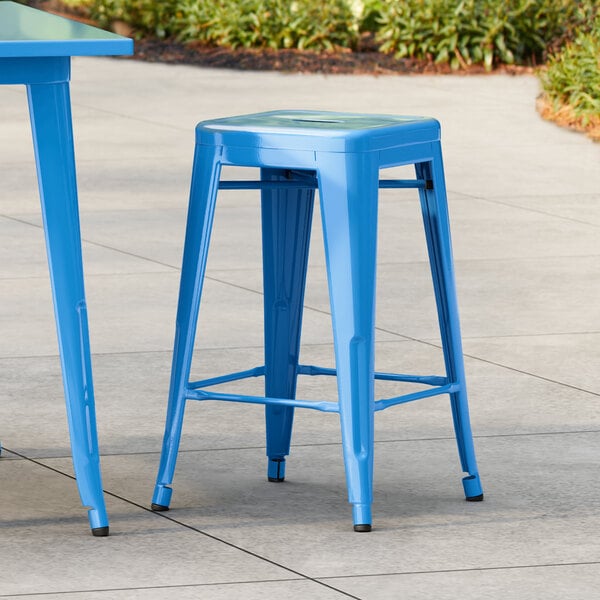 Lancaster Table & Seating Alloy Series Blue Quartz Outdoor Backless Counter Height Stool