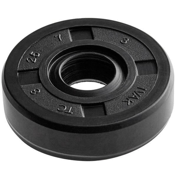 A black round AvaMix oil seal with a hole in the middle.