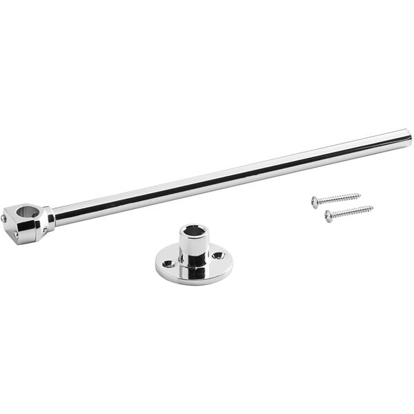 A metal rod with screws and screws for a Regency pre-rinse faucet.