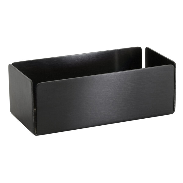 A black rectangular Front of the House brushed stainless steel sugar caddy.