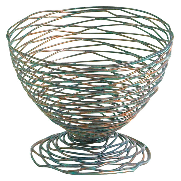 A Front of the House Patina wire basket with a spiral design.