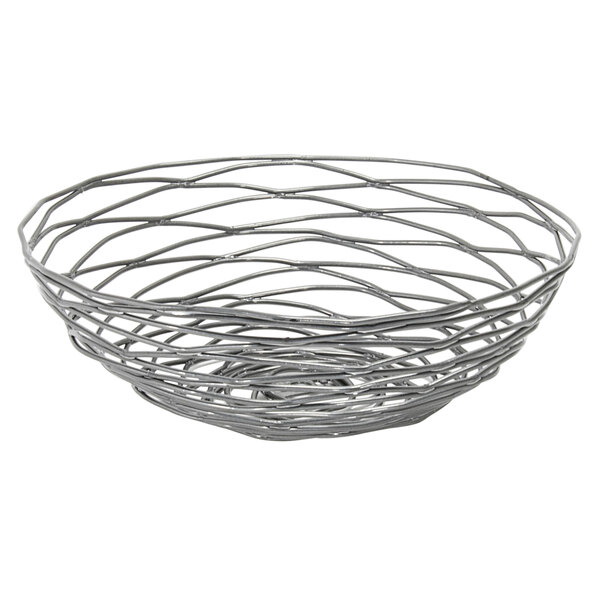 A Front of the House pewter fused iron basket with a spiral design.