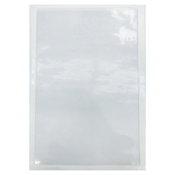 A white rectangular H. Risch, Inc. vinyl page protector with adhesive back.