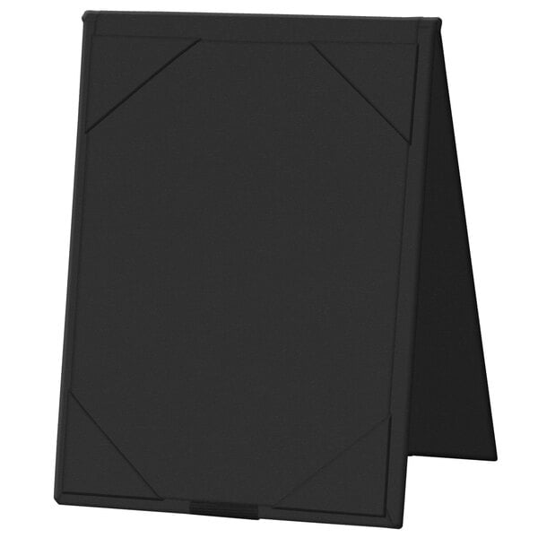 A black H. Risch, Inc. table tent with white picture corners.