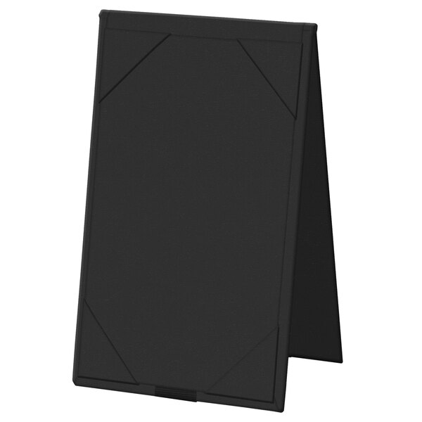 A black rectangular H. Risch, Inc. table tent with picture corners.