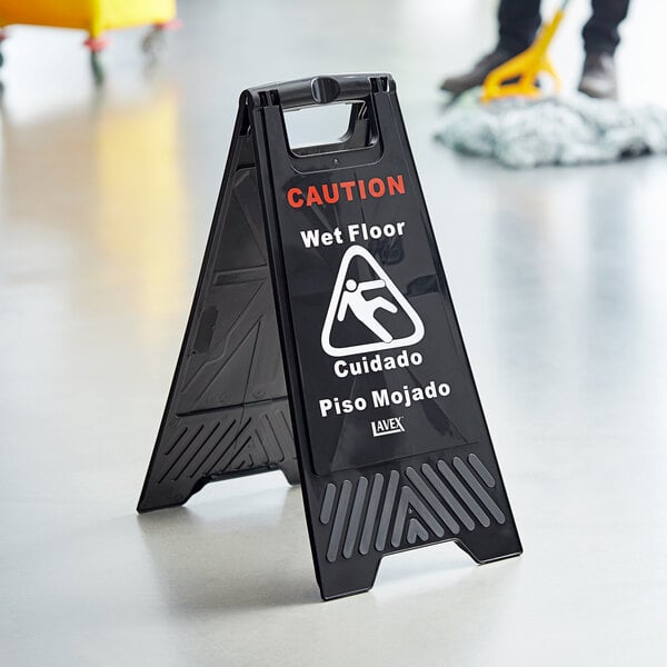 Lavex 25" Black Caution Wet Floor Sign