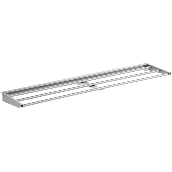 An Avantco stainless steel single tray slide rack with metal bars.
