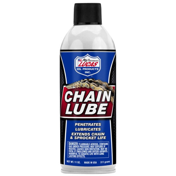 A can of Lucas Oil chain lube spray.