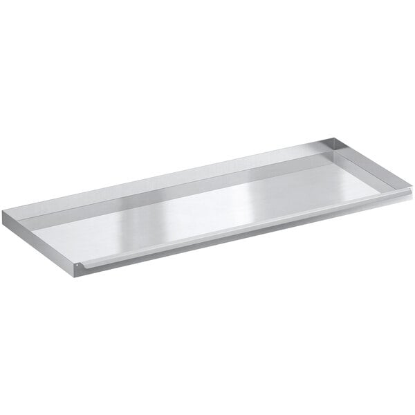 A stainless steel rectangular tray with a silver background.