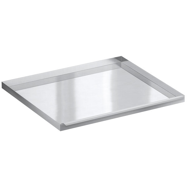 An Avantco stainless steel grease/crumb tray for a charbroiler.