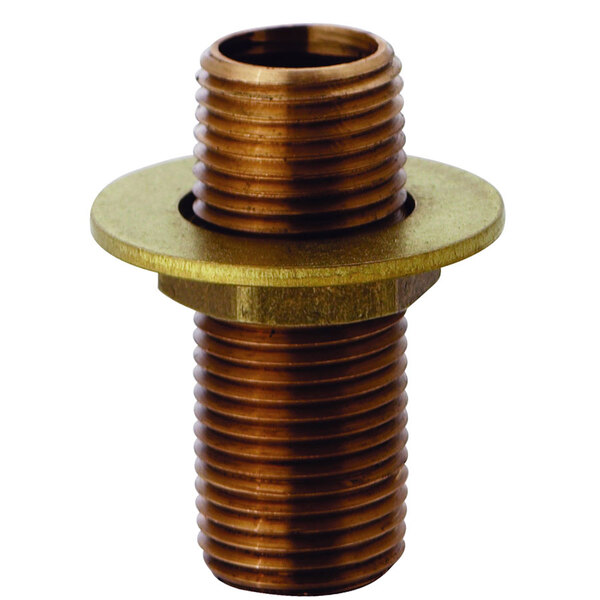 A T&S brass supply nipple unit on a brown surface.
