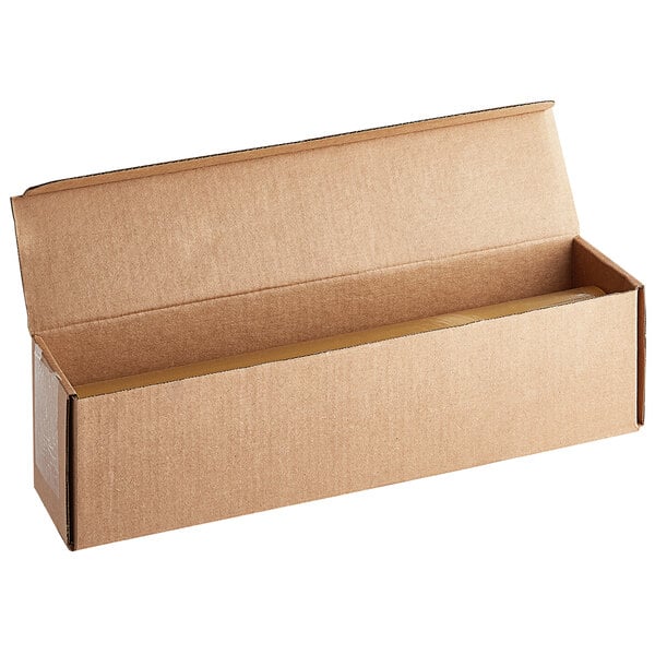 A brown cardboard box with the lid open.