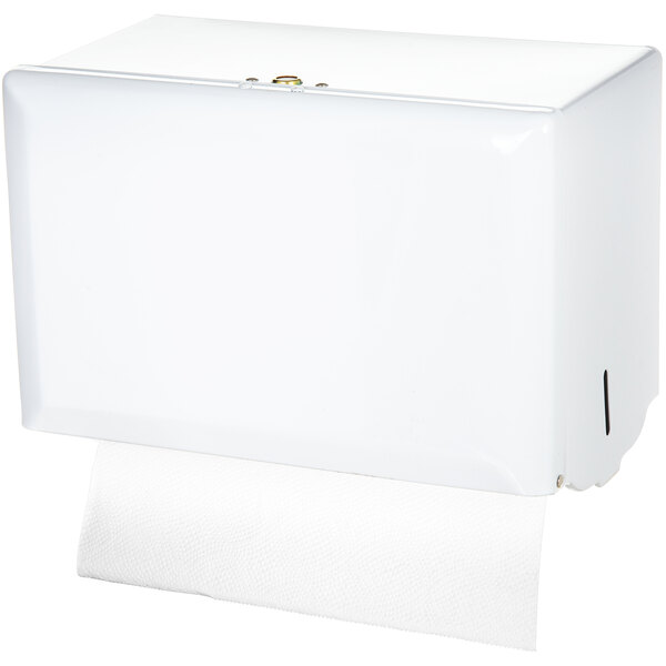 A white San Jamar singlefold towel dispenser with a roll of paper towels.