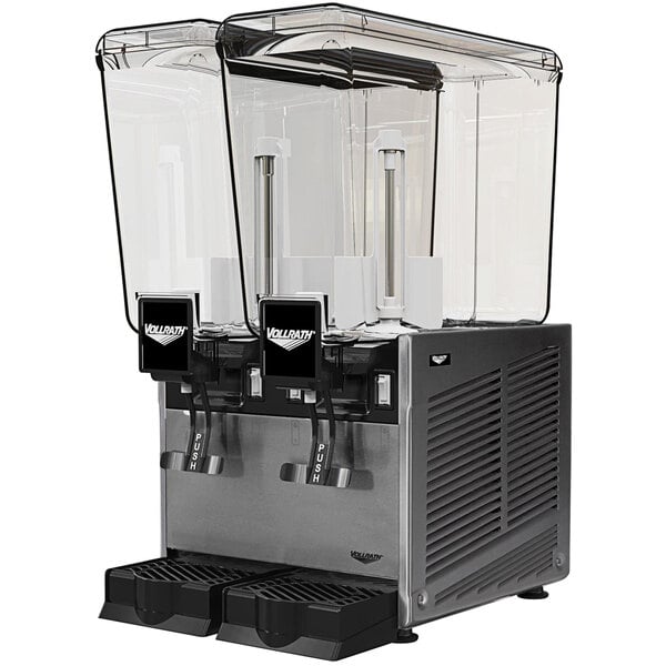 A Vollrath refrigerated beverage dispenser with two clear containers.