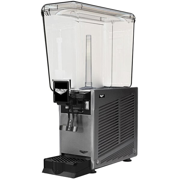 A Vollrath refrigerated beverage dispenser with a clear container.