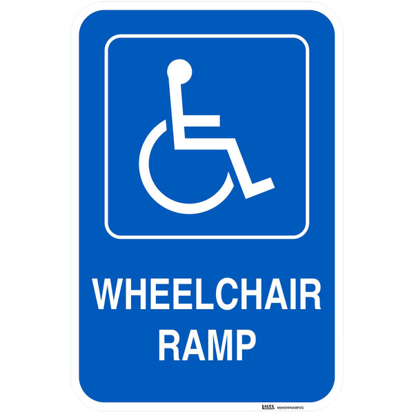 Lavex "Handicapped Parking / Wheelchair Ramp" Diamond Grade Reflective Blue Aluminum Sign - 12" x 18"