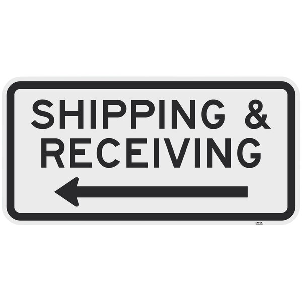 Lavex "Shipping & Receiving" Left Arrow Diamond Grade Reflective Black Aluminum Sign - 24" x 12"