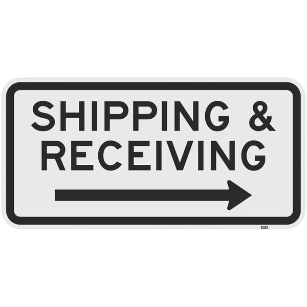 Lavex "Shipping & Receiving" Right Arrow Reflective Black Aluminum Sign - 24" x 12"