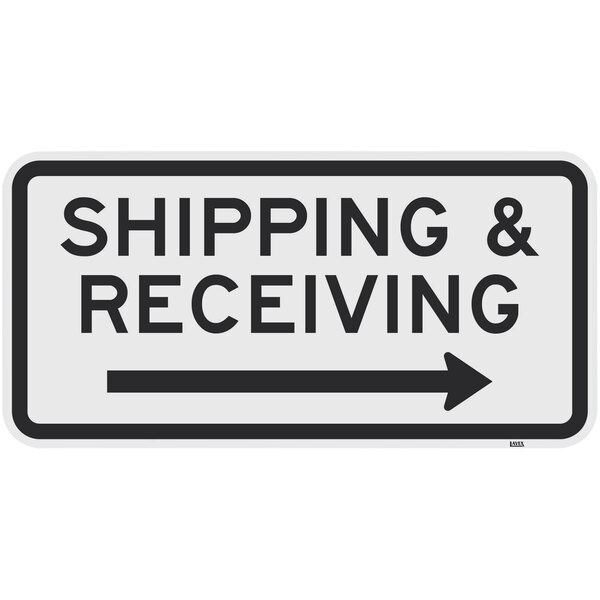 Lavex "Shipping & Receiving" Right Arrow Diamond Grade Reflective Black Aluminum Sign - 24" x 12"