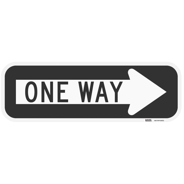 Lavex "One Way" Right Arrow Engineer Grade Reflective Black Aluminum Sign - 18" x 6"