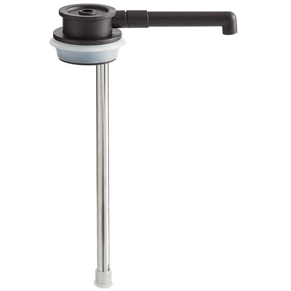 An Acopa black and silver pump with a white handle.