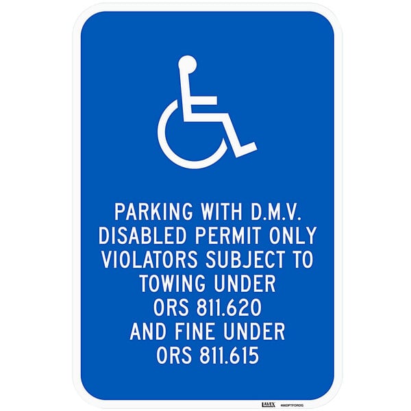 Lavex "Handicapped Parking With D.M.V. Disabled Permit Only" Engineer Grade Reflective Blue Aluminum Sign - 12" x 18"