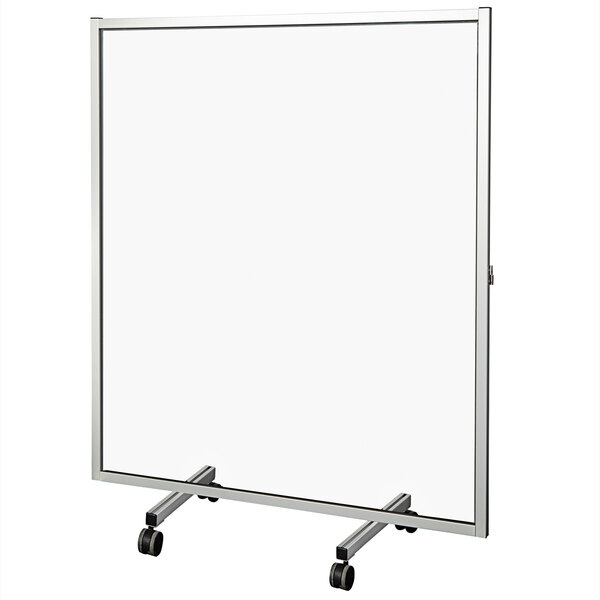 A clear acrylic room partition with a metal frame.