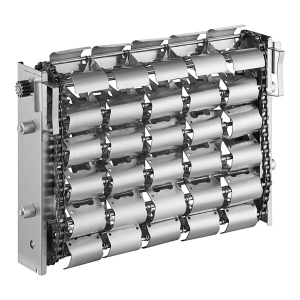 A metal Avantco conveyor cassette assembly with many metal bars.