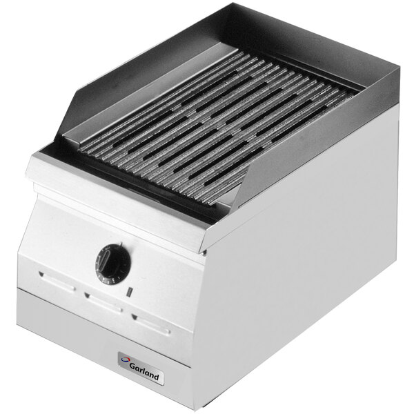 A close-up of a Garland electric countertop charbroiler with a grill plate.