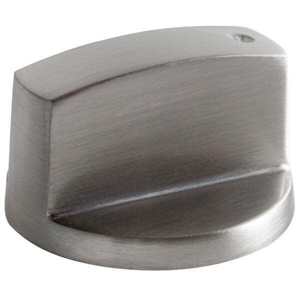 An Avantco stainless steel control knob with a hole.