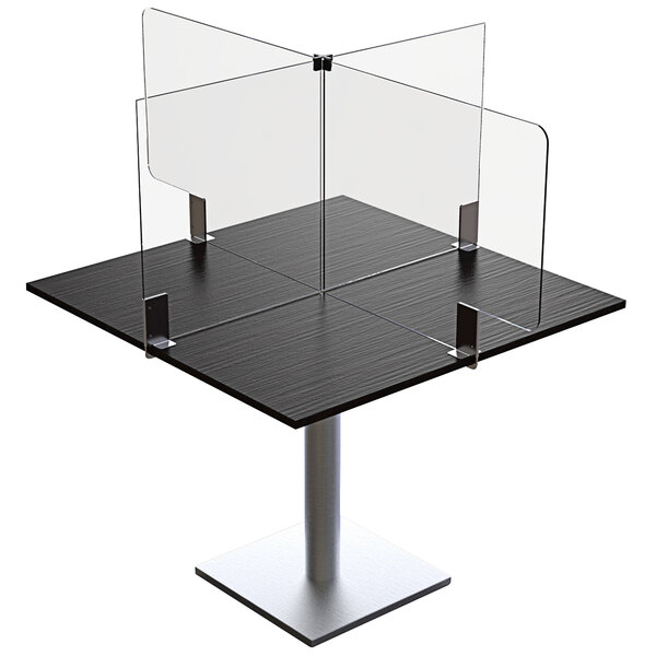 A black table with Rosseto clear acrylic table dividers.