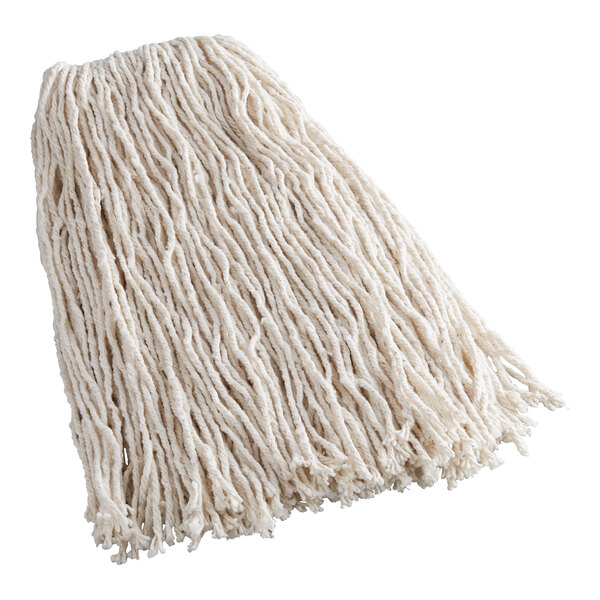 A Rubbermaid white blend wet mop head with a 1" headband.
