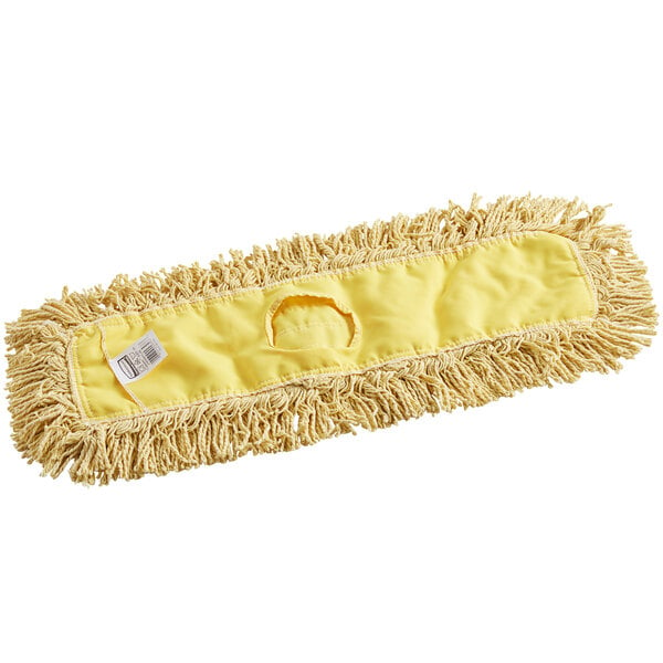 A yellow Rubbermaid Dust Mop with fringes.