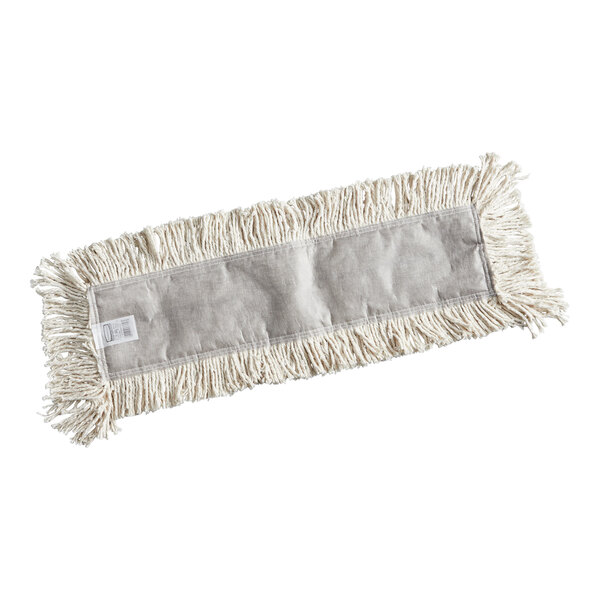 A white Rubbermaid dust mop with fringes.