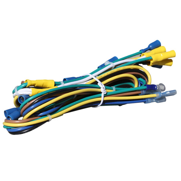 The electrical harness for Mytee carpet extractors with a bundle of colorful wires.