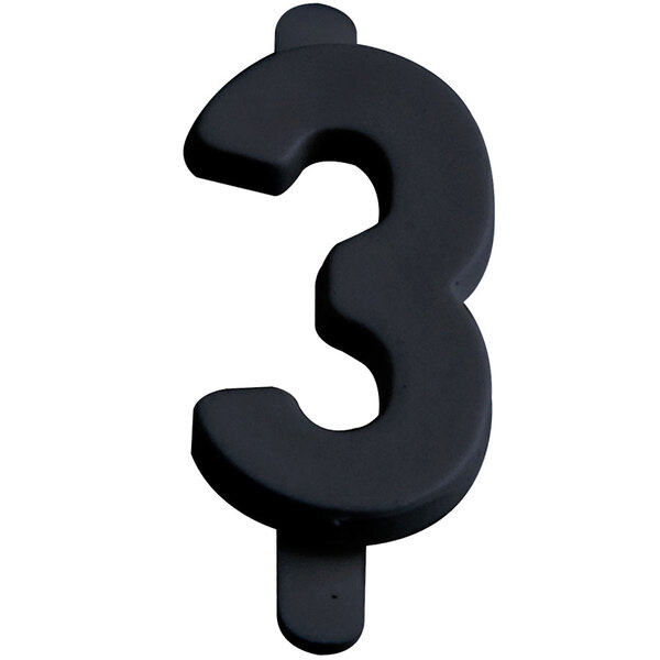 A black molded plastic number three deli tag insert.